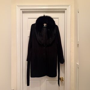 Michael Kors Black Wool Coat with Fox Fur Collar size 8